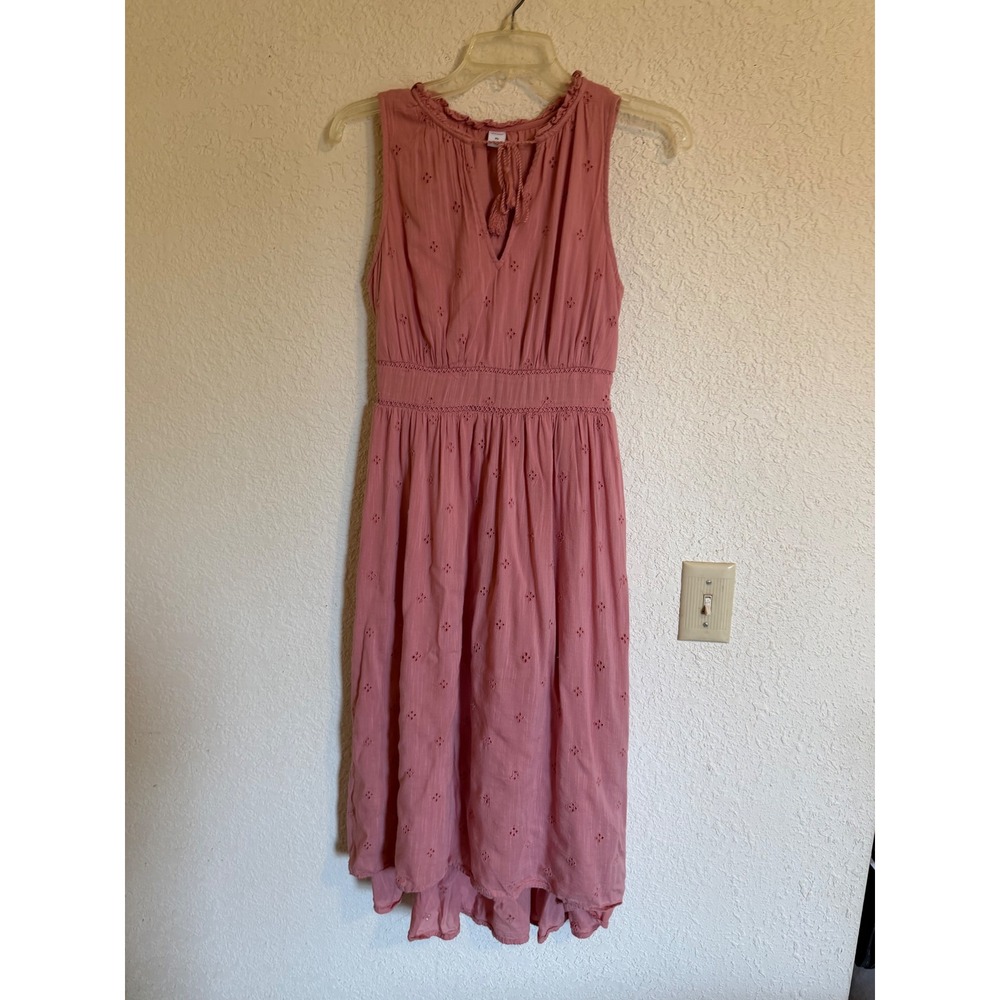 Old Navy Antique Coral Eyelet Ruffle High-Low Midi Dress XS Sleeveless Pink